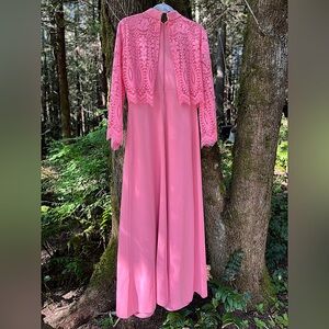💗 Details! Lovely Vintage Wedding Dress Pink Lace Dress | Rare Good Condition